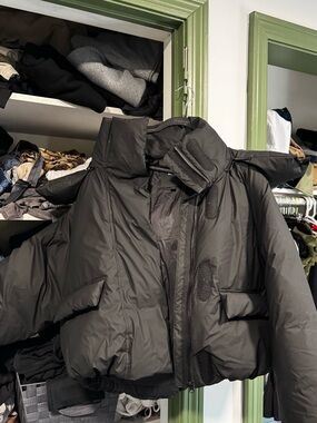 Women's Black Puffer Jacket with High Collar